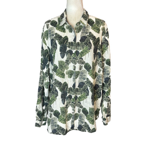 Contemporaine green leaf-print linen shirt
